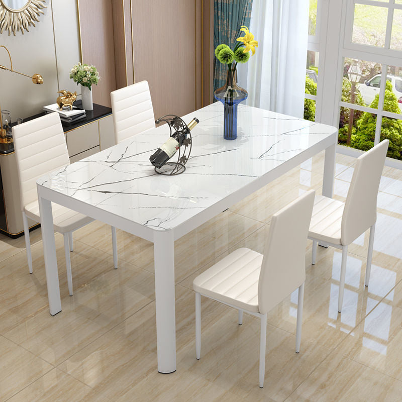 Modern Glass Top Dining Table Rectangle Dining Table with 4 Legs