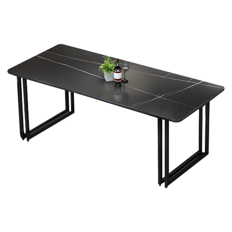 Sintered Stone Dining Table Black Industrial Style Dining Table with Metal Base