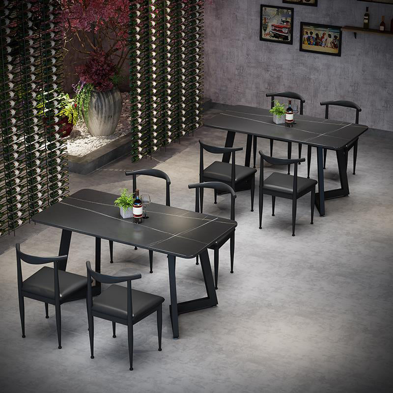 Sintered Stone Dining Table Black Industrial Style Dining Table with Metal Base