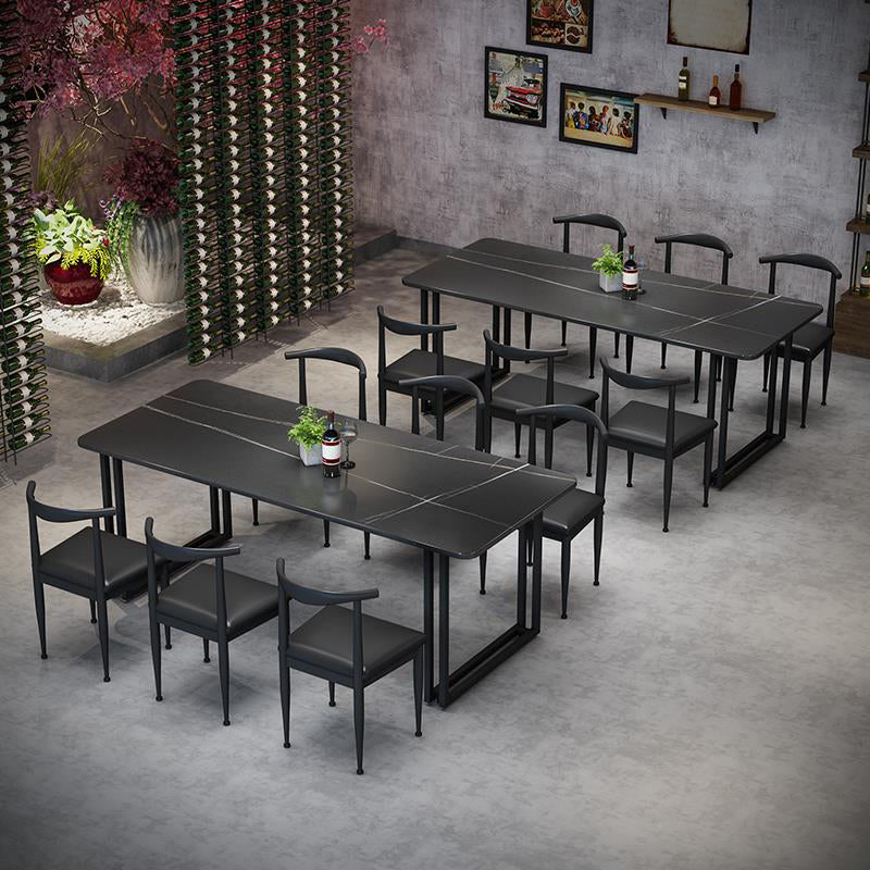 Sintered Stone Dining Table Black Industrial Style Dining Table with Metal Base