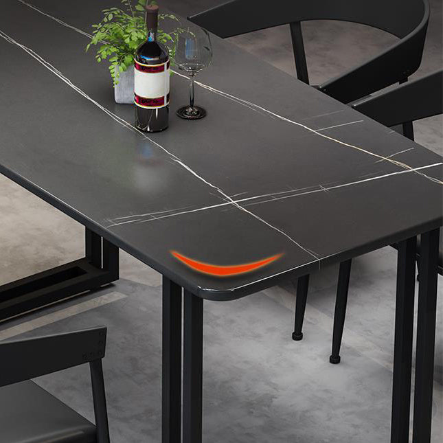 Sintered Stone Dining Table Black Industrial Style Dining Table with Metal Base