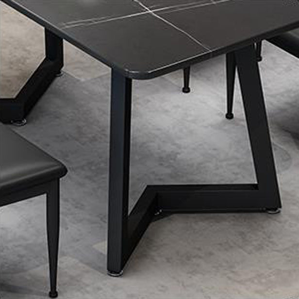 Sintered Stone Dining Table Black Industrial Style Dining Table with Metal Base