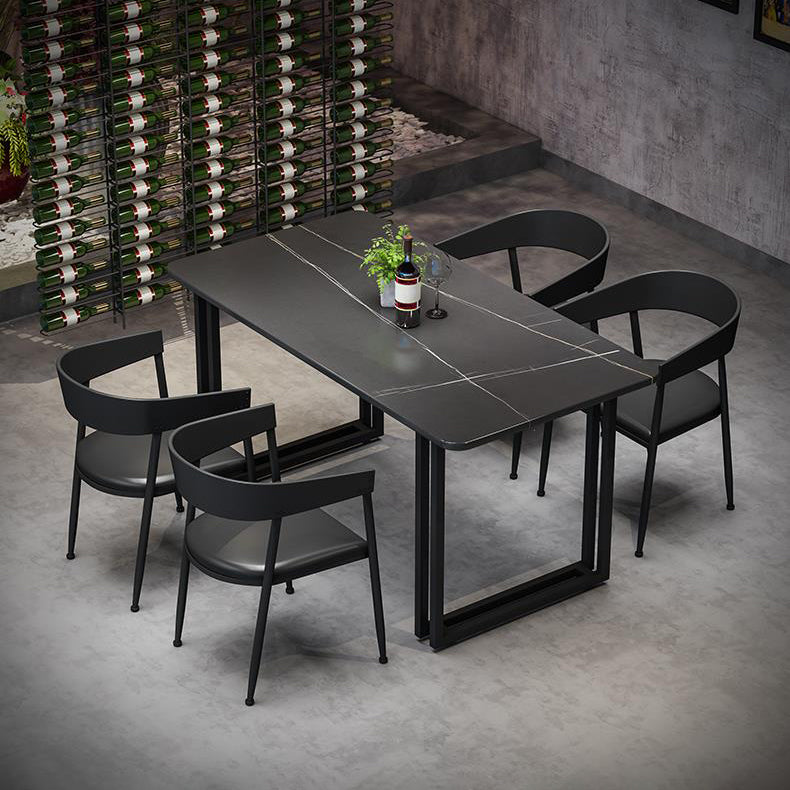 Sintered Stone Dining Table Black Industrial Style Dining Table with Metal Base
