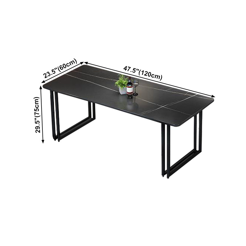 Sintered Stone Dining Table Black Industrial Style Dining Table with Metal Base