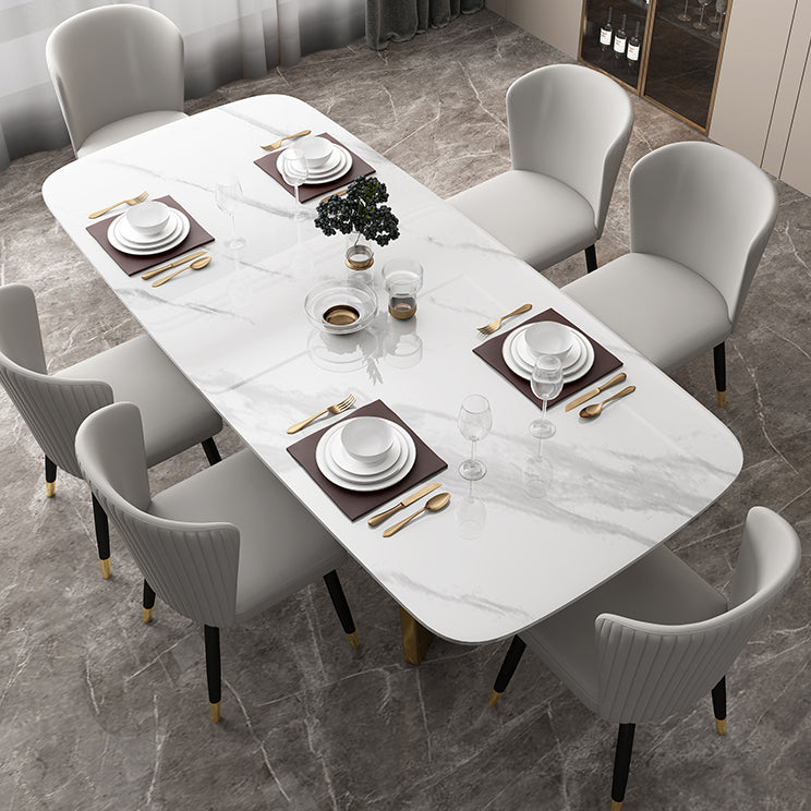 Luxury Sintered Stone Top Table Rectangle Table with Trestle Base in Gold