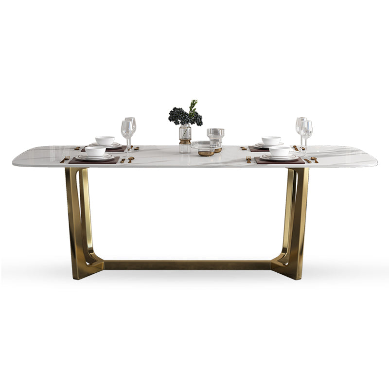 Luxury Sintered Stone Top Table Rectangle Table with Trestle Base in Gold
