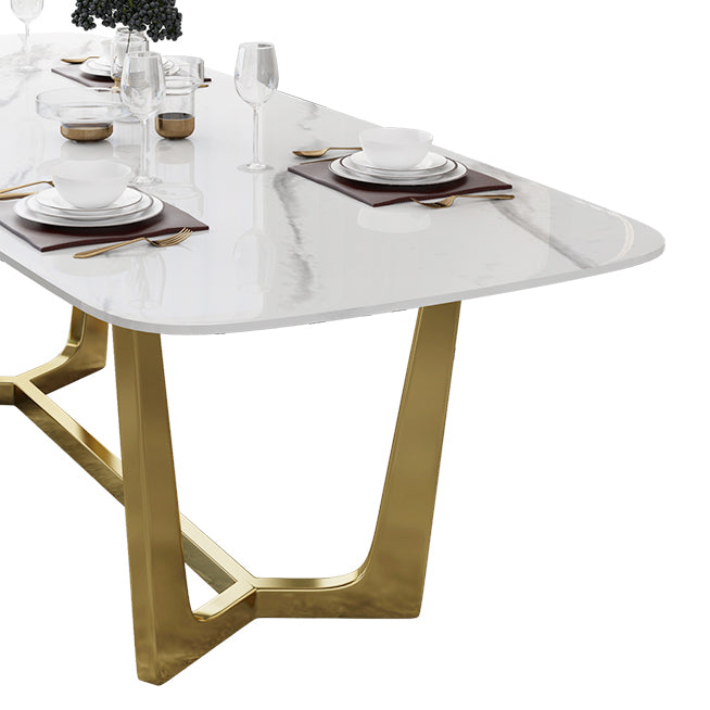 Luxury Sintered Stone Top Table Rectangle Table with Trestle Base in Gold
