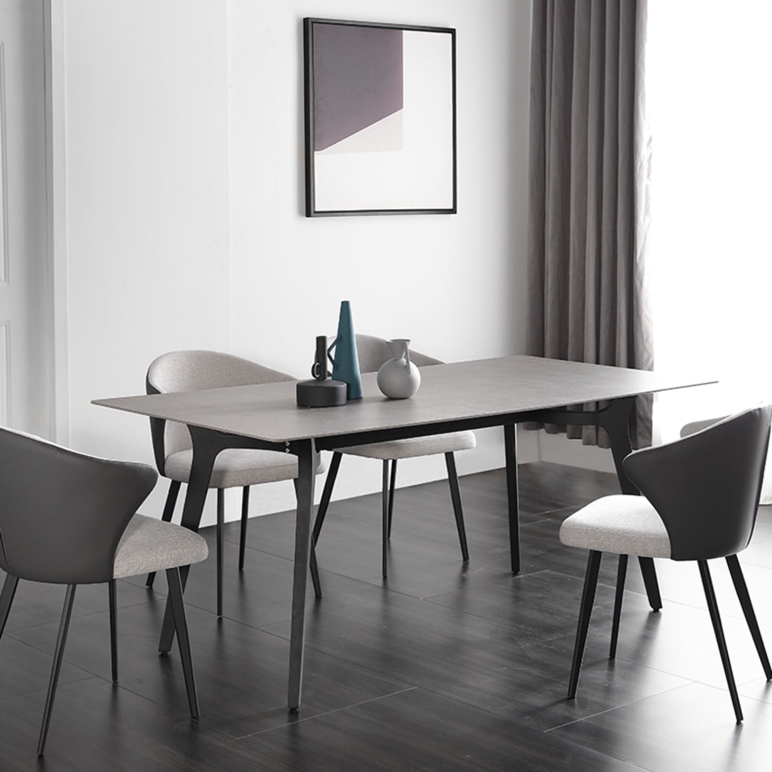 Industrial Sintered Stone Grey Table for Restaurant Rectangle Dining Table with 4 Legs
