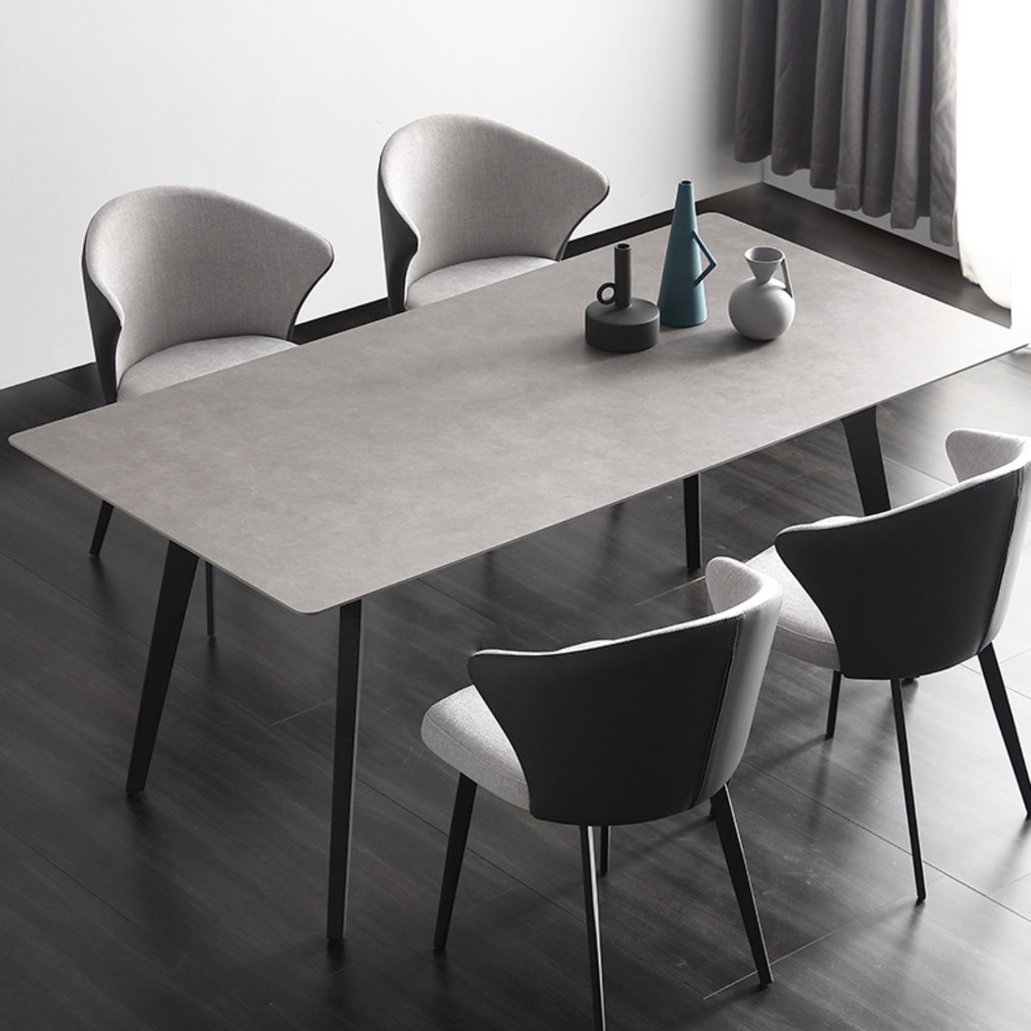Industrial Sintered Stone Grey Table for Restaurant Rectangle Dining Table with 4 Legs