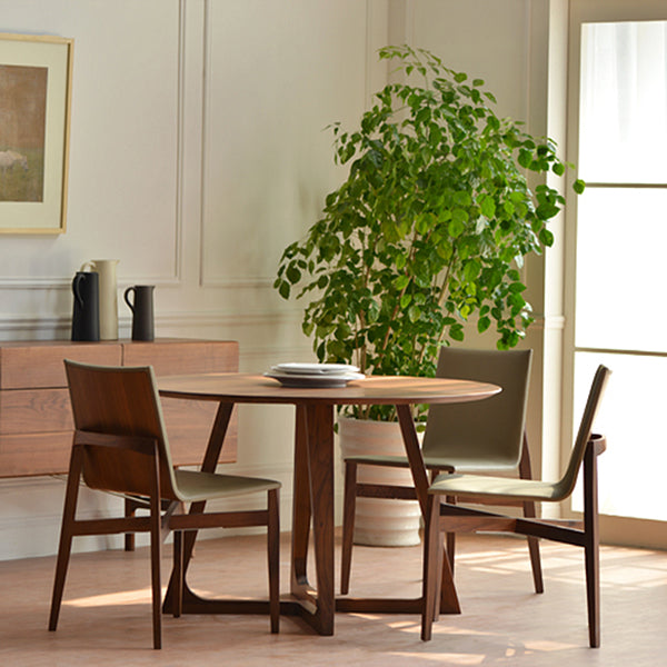 Table à manger ronde à Double piédestal, décontractée, couleur bois, fixe, en bois massif de pin
