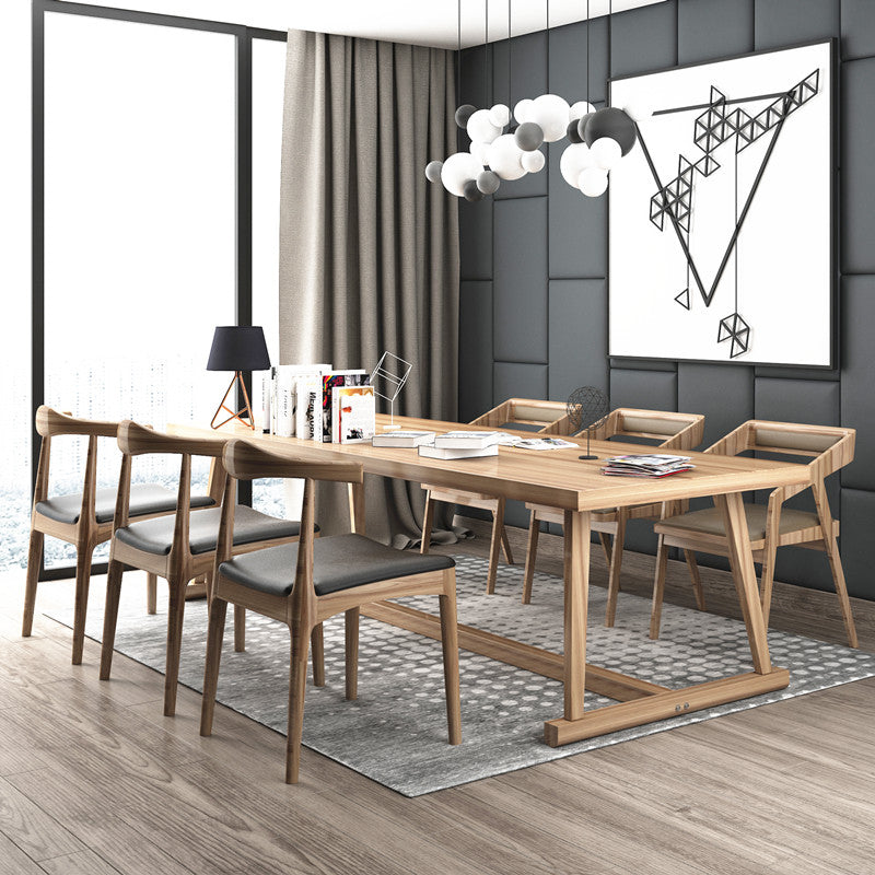 Modern Solid Wood Table for Restaurant Rectangle Dining Table with Trestle Base
