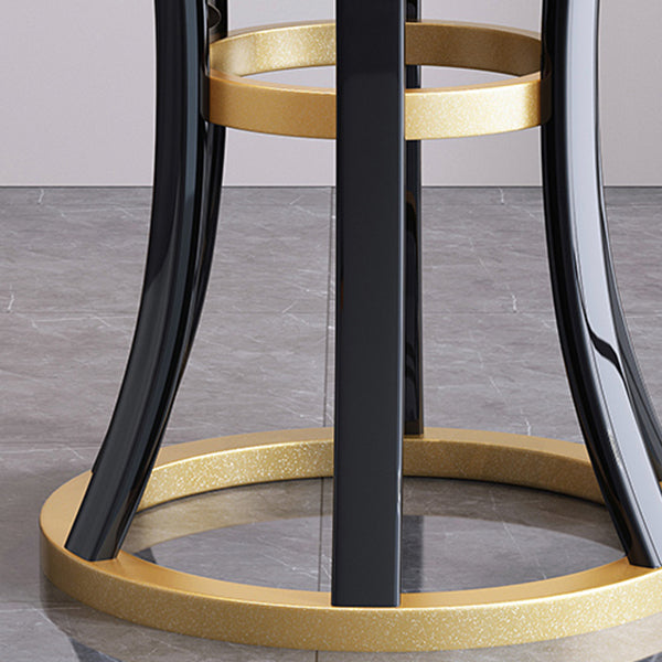 Round Contemporary Stone Table Standard Height Dining Table with Pedestal Base