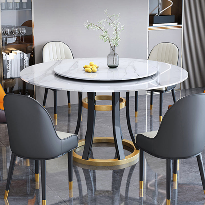 Mesa redonda de piedra contemporánea, mesa de comedor de altura estándar con base de pedestal