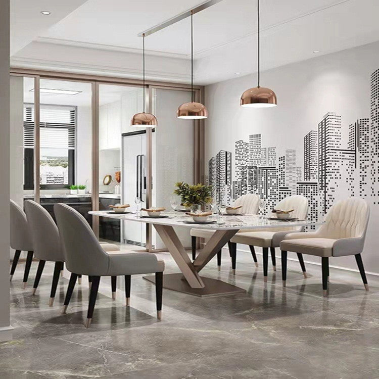 Stone White Top Dining Table Traditional Luxury Table with Pedestal Base