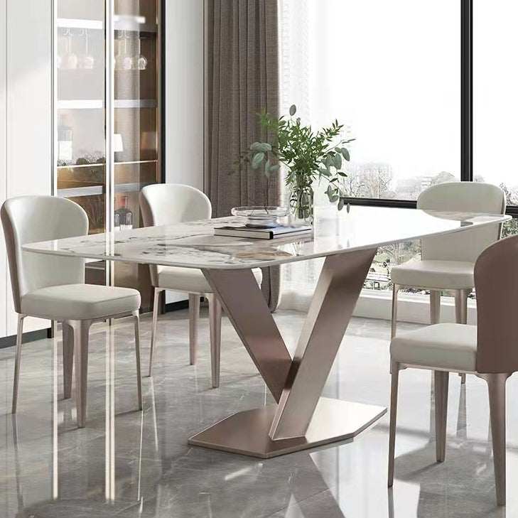 Stone White Top Dining Table Traditional Luxury Table with Pedestal Base