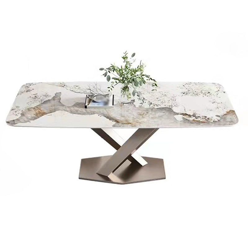 Stone White Top Dining Table Traditional Luxury Table with Pedestal Base