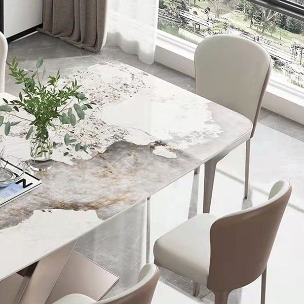 Stone White Top Dining Table Traditional Luxury Table with Pedestal Base