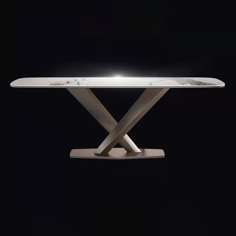 Stone White Top Dining Table Traditional Luxury Table with Pedestal Base