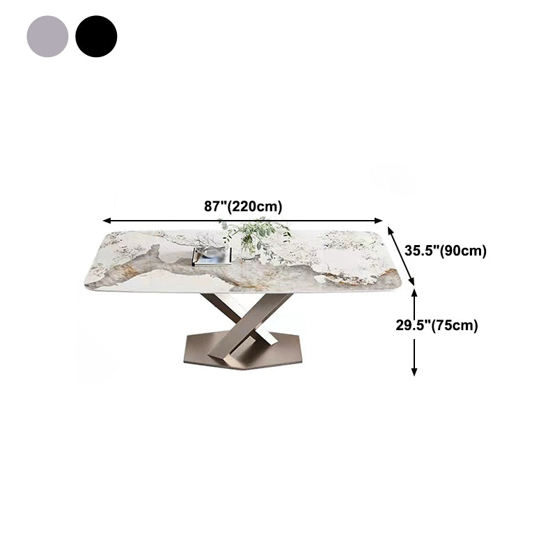 Stone White Top Dining Table Traditional Luxury Table with Pedestal Base