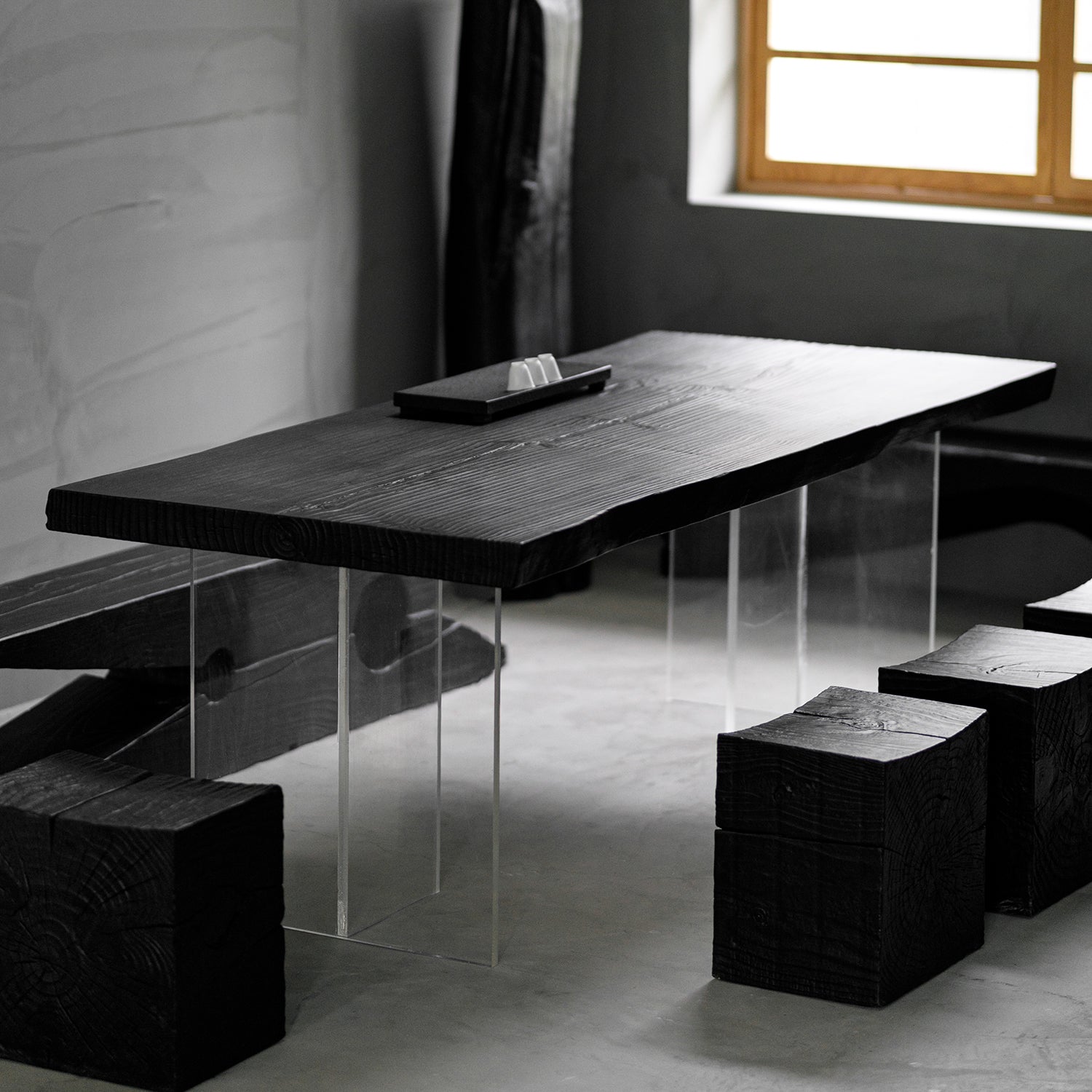 Pine Solid Wood Dining Room Collection Modern Rectangle with Acrylic Double Pedestal Table