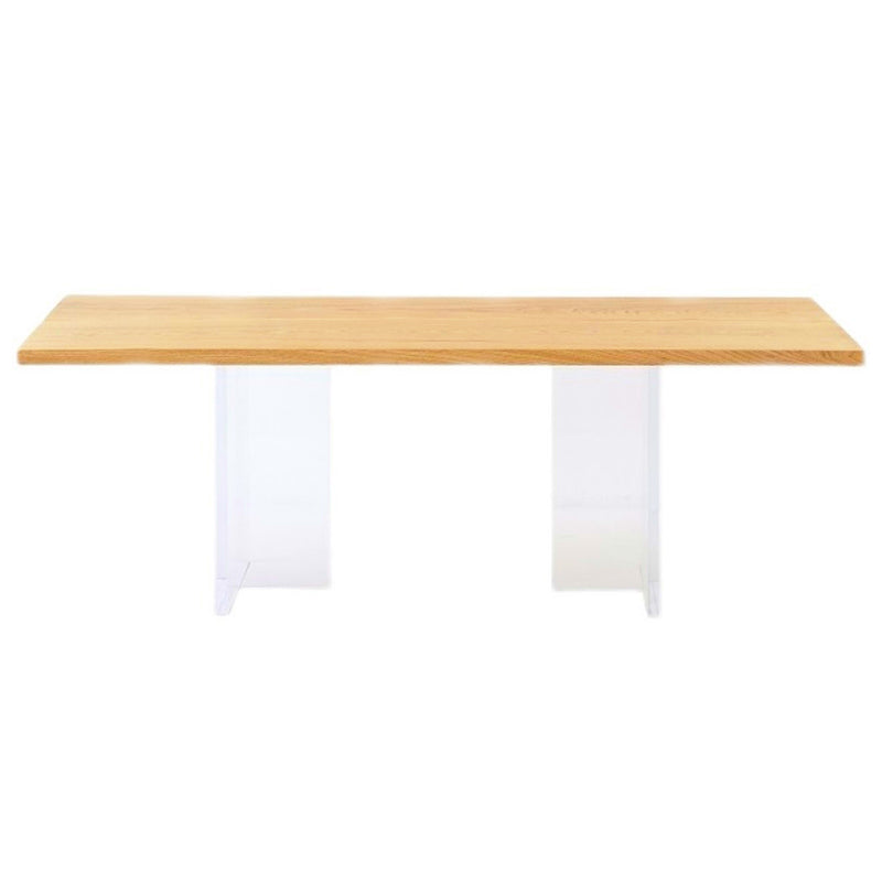 Pine Solid Wood Dining Room Collection Modern Rectangle with Acrylic Double Pedestal Table