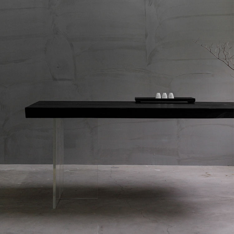Pine Solid Wood Dining Room Collection Modern Rectangle with Acrylic Double Pedestal Table