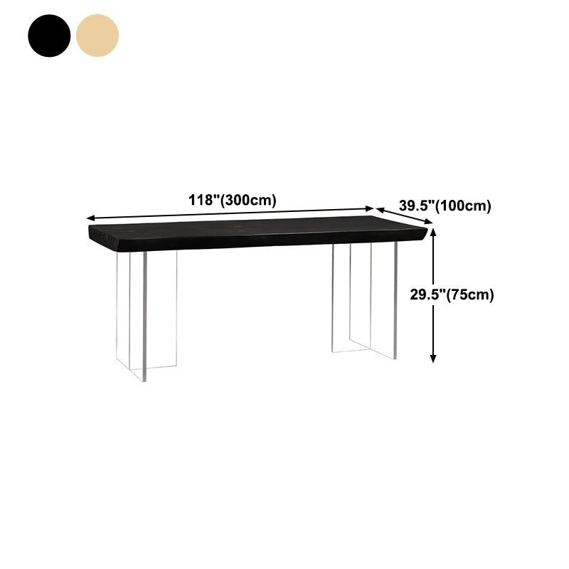 Pine Solid Wood Dining Room Collection Modern Rectangle with Acrylic Double Pedestal Table