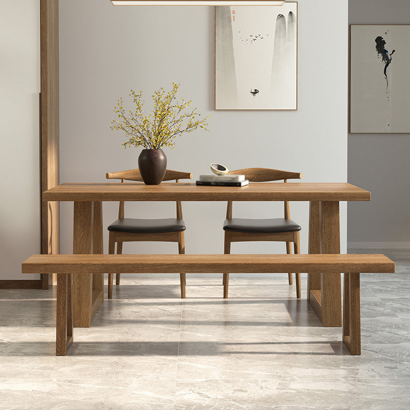 Pine Wood Top Dining Table Modern Rectangle Table with Solid Wood Sled Base