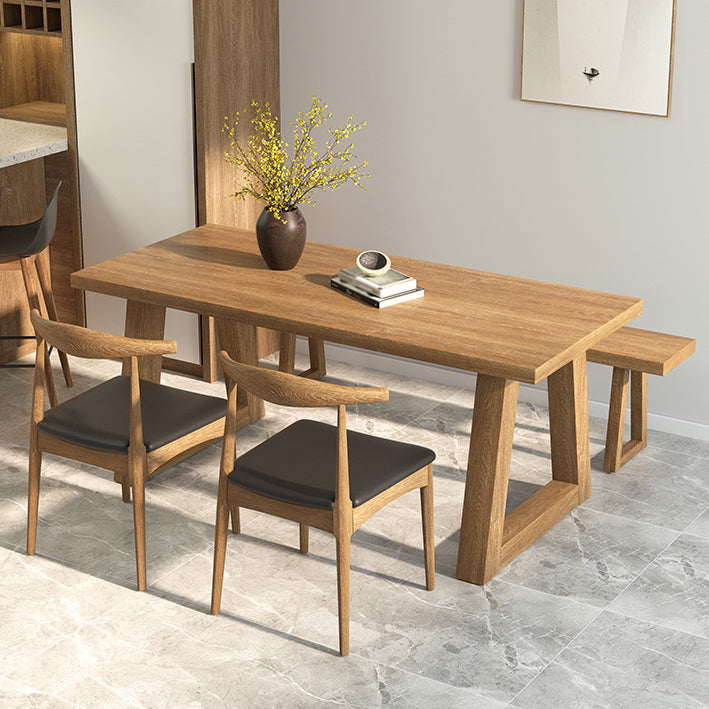 Pine Wood Top Dining Table Modern Rectangle Table with Solid Wood Sled Base