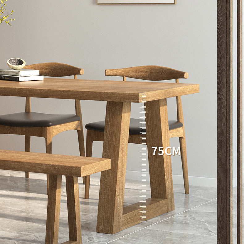 Pine Wood Top Dining Table Modern Rectangle Table with Solid Wood Sled Base