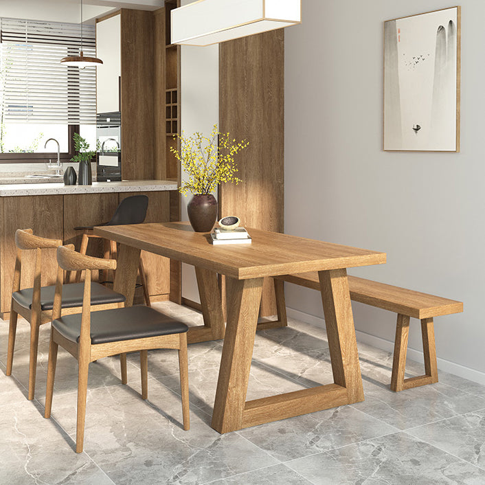 Pine Wood Top Dining Table Modern Rectangle Table with Solid Wood Sled Base