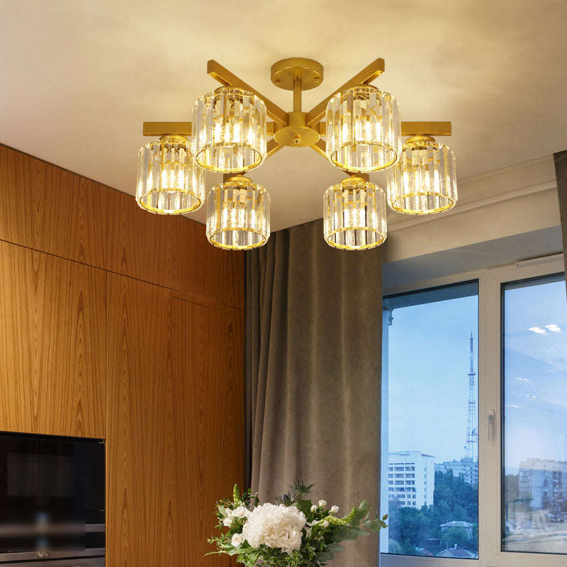 Luz de lámpara de descarga de cilindro contemporánea Luz de techo de alza de cristal para sala de estar