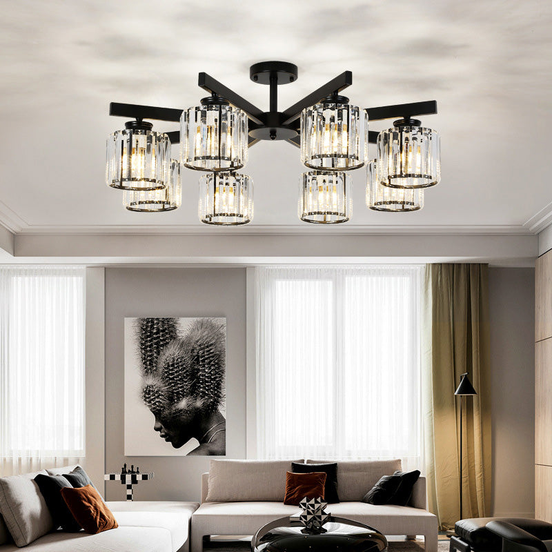 Luz de lámpara de descarga de cilindro contemporánea Luz de techo de alza de cristal para sala de estar