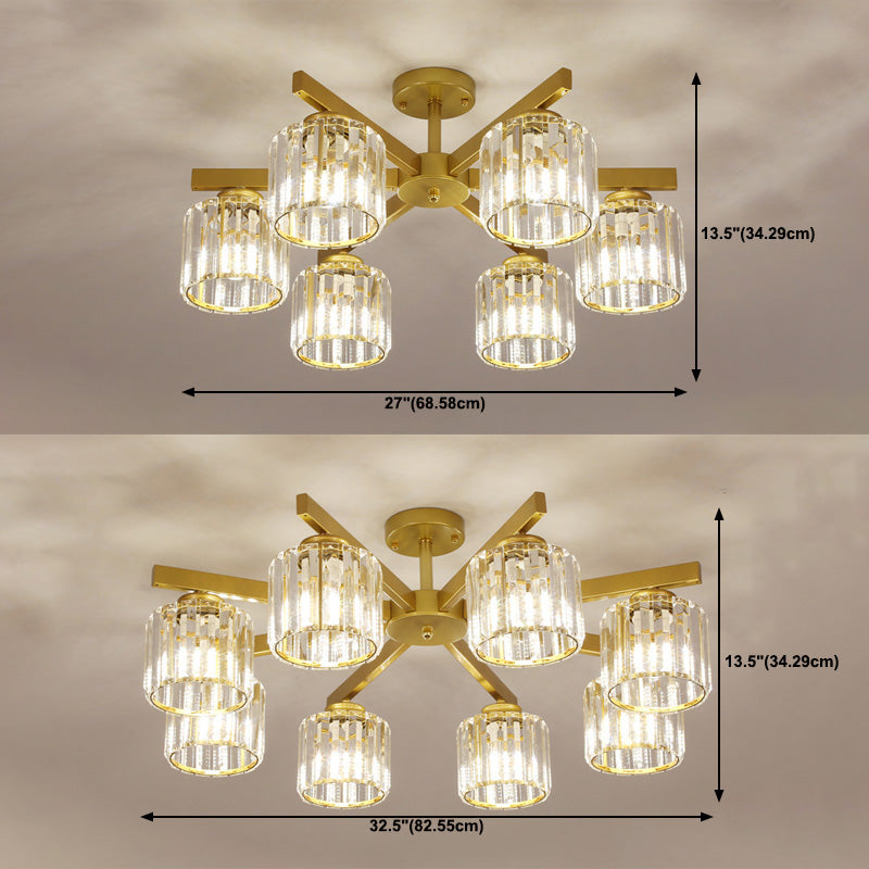Luz de lámpara de descarga de cilindro contemporánea Luz de techo de alza de cristal para sala de estar