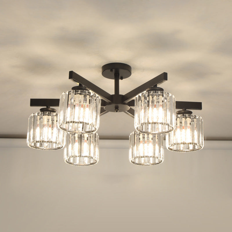 Contemporary Cylinder Flush Light Fixture Crystal Flush Ceiling Light for Living Room