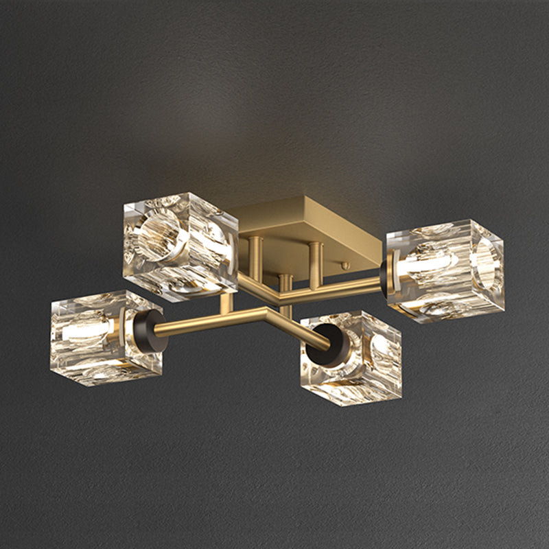 Contemporary Cube Flush Light Fixture Crystal Flush Mount Lighting for Living Room