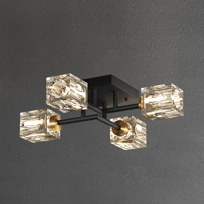 Contemporary Cube Flush Light Fixture Crystal Flush Mount Lighting for Living Room