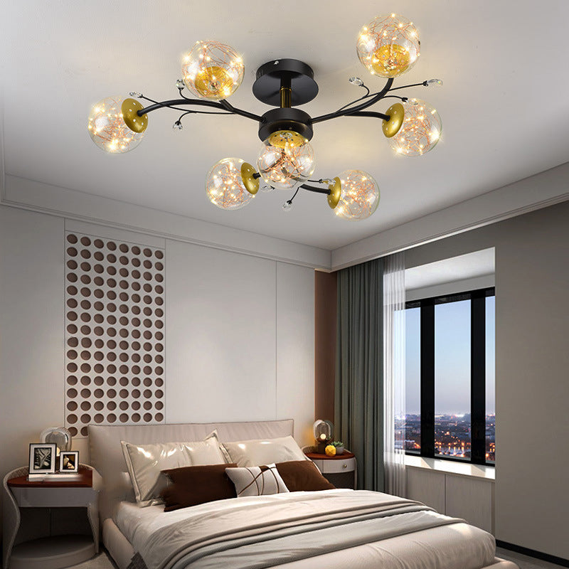 Forma de bola de vidrio al ras del techo de techo moderno múltiples luces de montaje al ras en negro