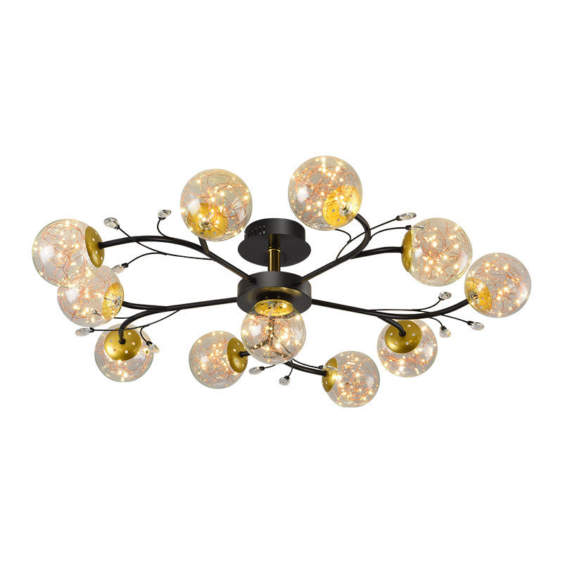 Forma de bola de vidrio al ras del techo de techo moderno múltiples luces de montaje al ras en negro