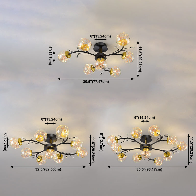 Forma de bola de vidrio al ras del techo de techo moderno múltiples luces de montaje al ras en negro