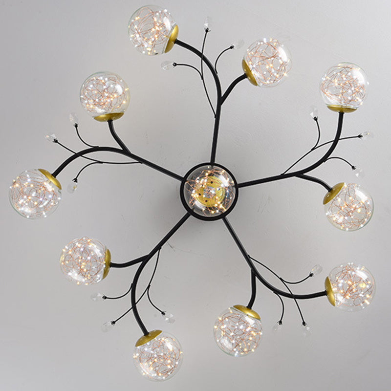 Forma de bola de vidrio al ras del techo de techo moderno múltiples luces de montaje al ras en negro