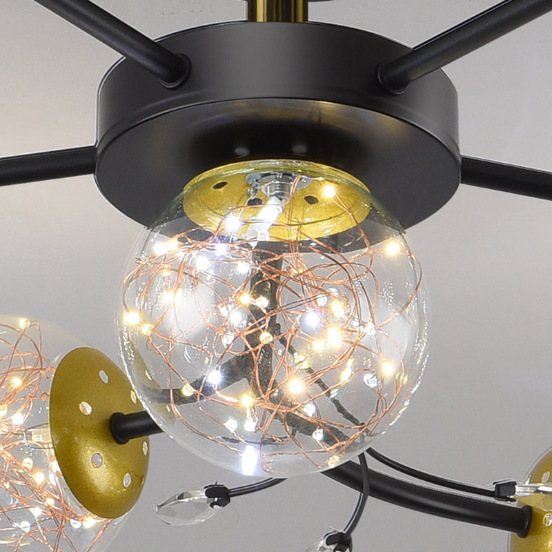 Forma de bola de vidrio al ras del techo de techo moderno múltiples luces de montaje al ras en negro