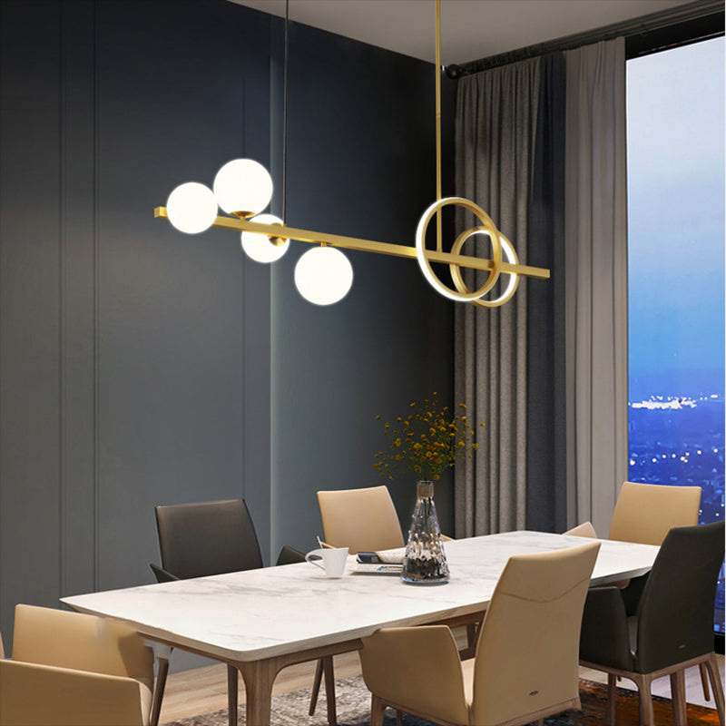 Moderne geometrie Island Lichtarmaturen Multi-hoofd restaurant Hanglamp met glazen schaduw