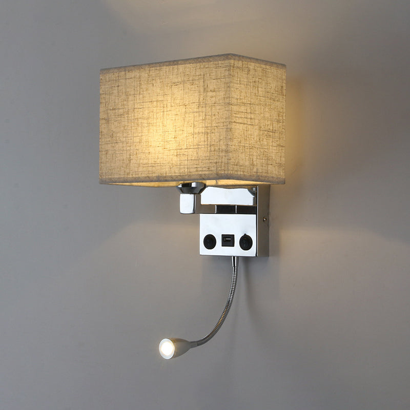 Contemporary Metal Reading Wall Light 10" Wide Wall Sconce with Natural Burlap