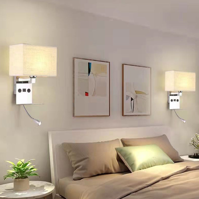 Contemporary Metal Reading Wall Light 10" Wide Wall Sconce with Natural Burlap