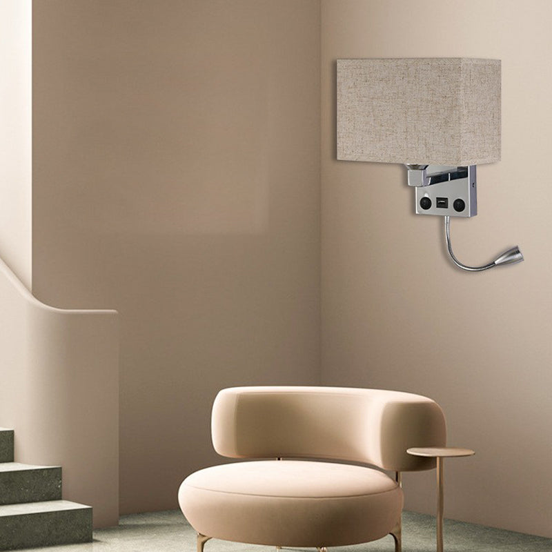 Contemporary Metal Reading Wall Light 10" Wide Wall Sconce with Natural Burlap