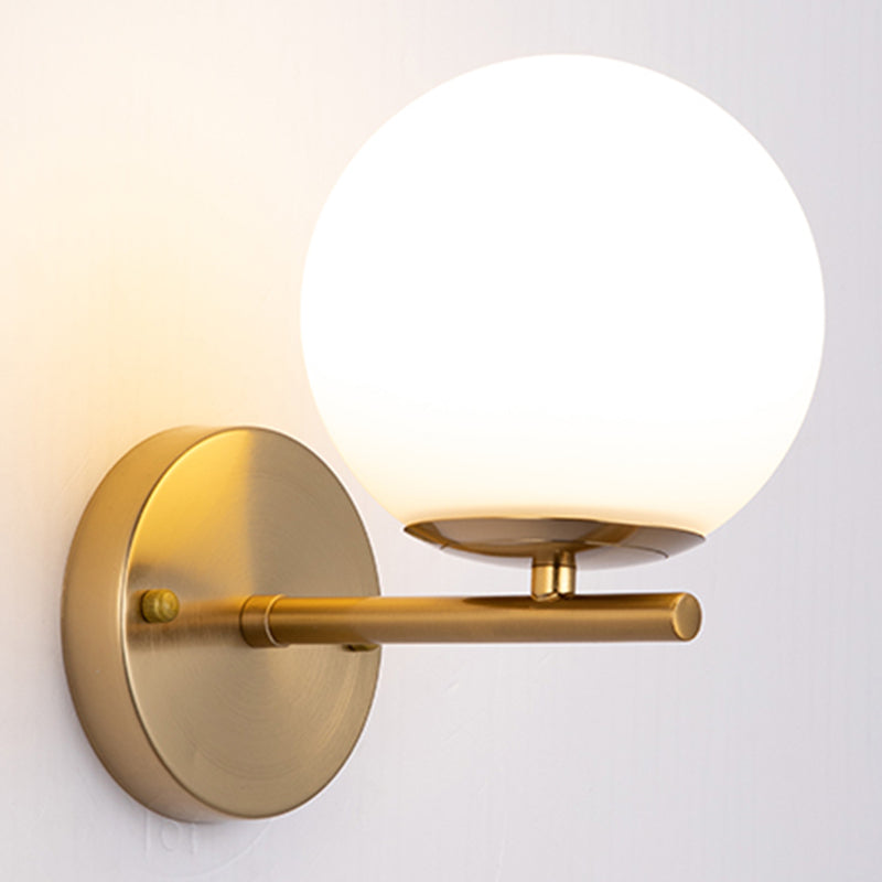Living Room Wall Lamp Modern Style Brass Wall Sconce with White Glass Ball Shade