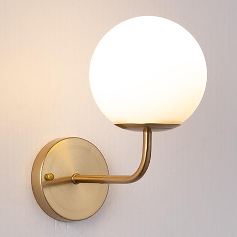 Living Room Wall Lamp Modern Style Brass Wall Sconce with White Glass Ball Shade
