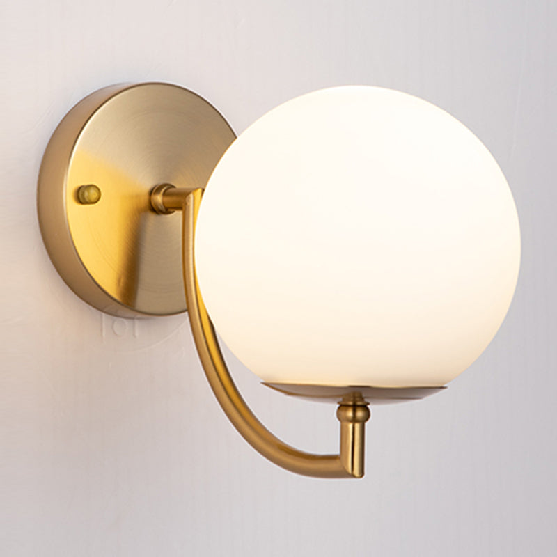 Living Room Wall Lamp Modern Style Brass Wall Sconce with White Glass Ball Shade