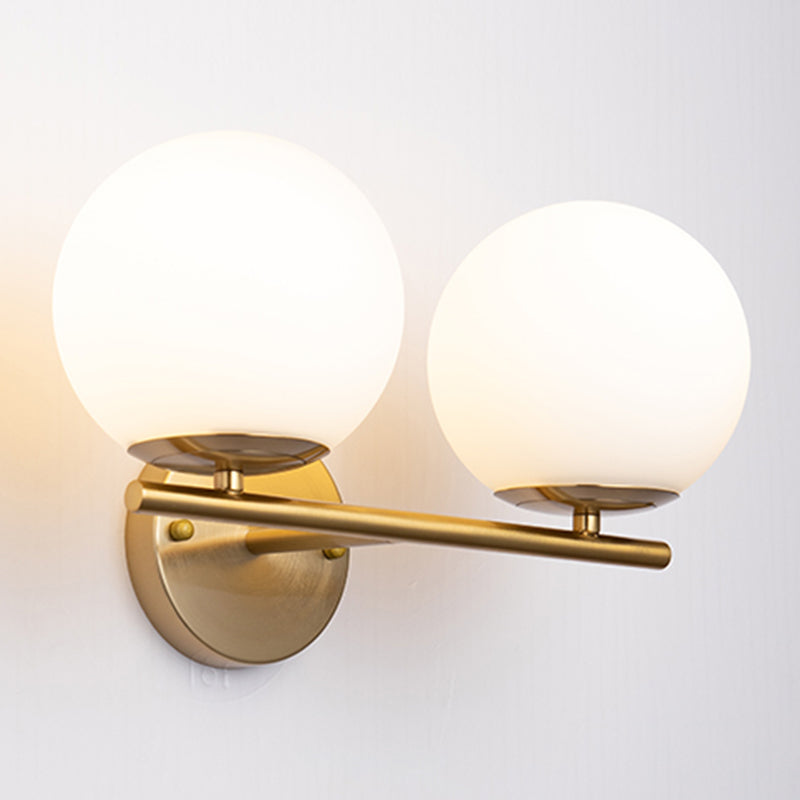 Living Room Wall Lamp Modern Style Brass Wall Sconce with White Glass Ball Shade